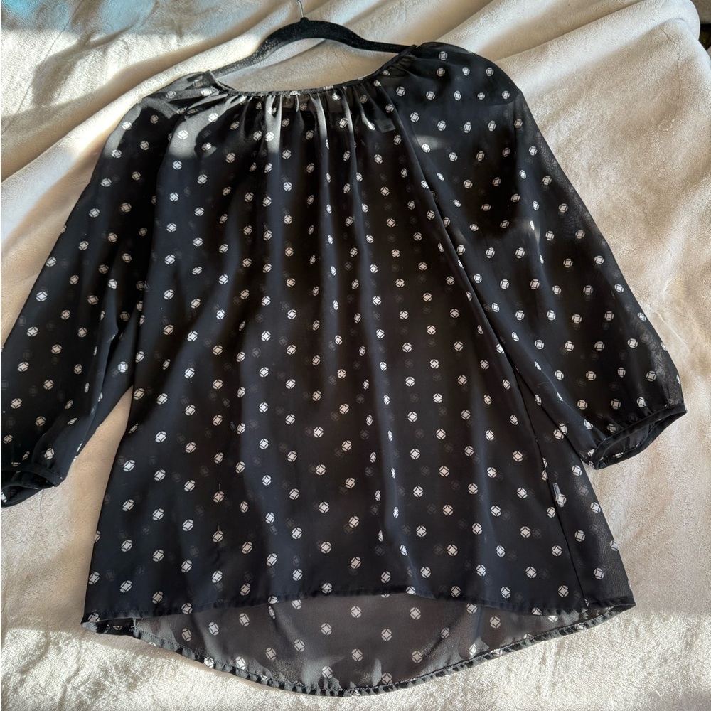 Old Navy Sheer Black Blouse with White Dots